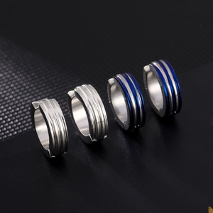Titanium Steel Ear Clips Non-Pierced Hoop Earrings Striped Punk Geometric Jewelry For Men Women