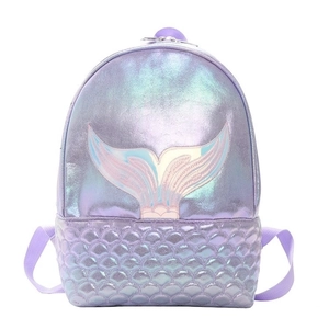 Charming purple mermaid backpack with iridescent laser finish and fish scale texture