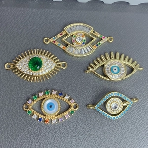 Evil Eye Zircon Connectors Pendants 18K Gold Plated Copper Jewelry Making Accessories For DIY Bracelets Necklaces