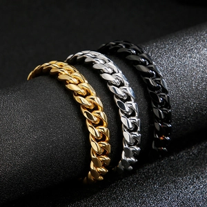Three-piece Cuban link chain rings in gold, silver, and black polished stainless steel