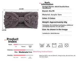 Bandeau d'hiver en tricot gris avec design à double torsion, dimensions 21x12 cm