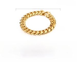 Detailed view of 12mm wide gold stainless steel snake chain bracelet with size measurements