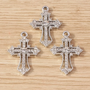 Sparkling silver rhinestone cross charms for DIY jewelry making and keychains
