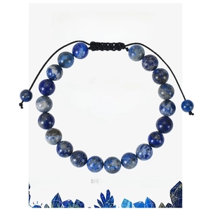 Lapis Lazuli natural stone bracelet with adjustable black braided rope on a display card
