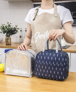 Detail of insulated lunch bag with thick aluminum foil lining and navy canvas outer shell