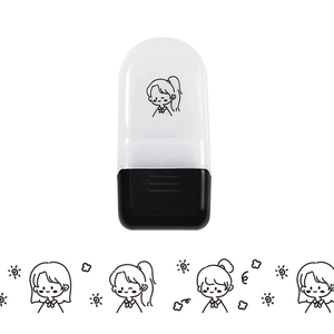 Detail of cartoon animal roller stamp with continuous girl and sun pattern print