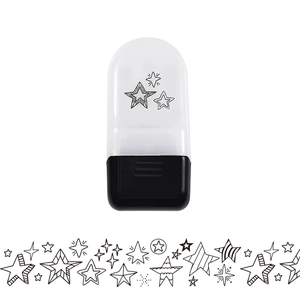 Detail of star pattern roller stamp pen creating decorative borders for DIY scrapbooking