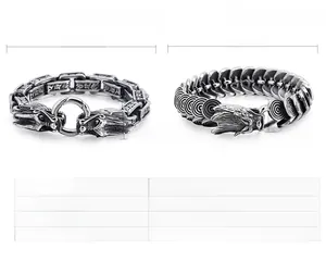 Vue détaillée des bracelets tête de dragon en acier inoxydable en deux spécifications