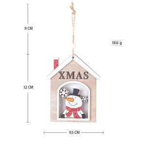 Detailed dimensions of wooden snowman Christmas tree ornament with hanging rope