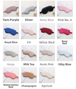Detailed grid of faux silk sleep masks in 15 vibrant colors with elastic headbands