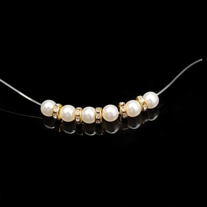 Elastic beaded string set with white faux pearls and gold rhinestone spacer beads