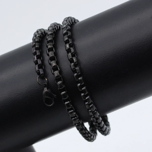 Polished gun black stainless steel box chain necklace with secure lobster clasp closure