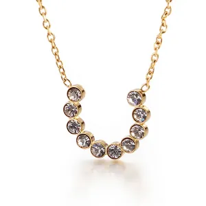 316L Stainless Steel Necklace And Earrings Jewelry With U-Shaped Horseshoe Pendant And C-Shaped Rhinestone Studs