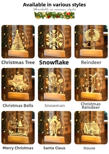 Detailed view of nine 3D Christmas night lights with warm yellow LED illumination