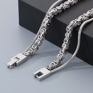 Men's stainless steel mirror polished military tag pendant with mixed link chain