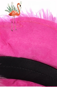 Detail of pink flamingo headband with non-woven lining and neat reinforced stitching