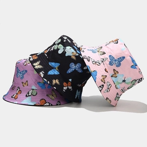 Chapeau Bob Imprimé Papillon Coton Réversible Protection Solaire Extérieur Été Mode Femme Motif Coloré