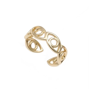 Adjustable gold evil eye open ring featuring colorful micro-pave cubic zirconia stones