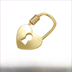 Pendentif cœur doré en laiton avec pavé de zircons, détails de taille 21x36mm et poids