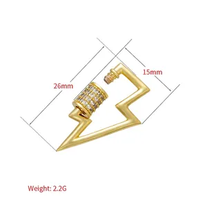 Pendentif éclair avec placage en or et zircone cubique, dimensions 26mm par 15mm