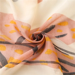 Écharpe artistique en coton et lin avec motifs géométriques abstraits rose et jaune