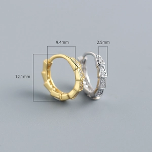 Detailed macro view showing the precise dimensions of crystal snake scale hoop earrings