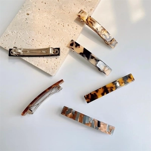 Rectangular Acetate Hair Clip French Style Tortoiseshell Marble Pattern Minimalist Metal Spring Barrette For Women