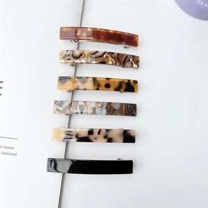 6-piece set of French acetate rectangular spring hair clips in tortoiseshell and marble patterns