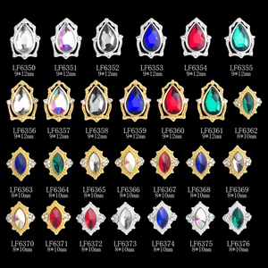 Water-drop and marquise alloy nail jewels with colorful micro-inlay in gold and silver