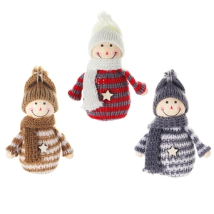 Three creative wooden knitted snowman dolls for Christmas tree and home decoration