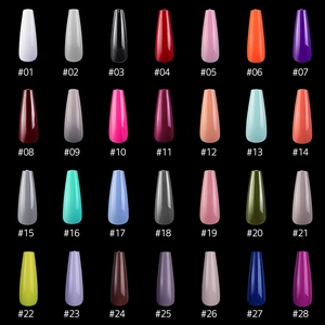 Selection of 28 colorful coffin press-on nails from bright solids to gradient effects