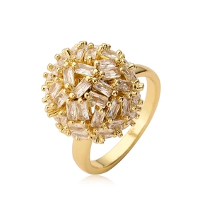 Elegant gold open ring for women featuring a 3D cluster of rectangular sparkling zircons