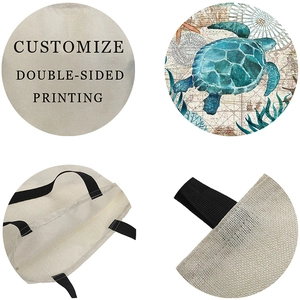 3D sea turtle nautical print linen tote bag with black handles and double-sided custom design