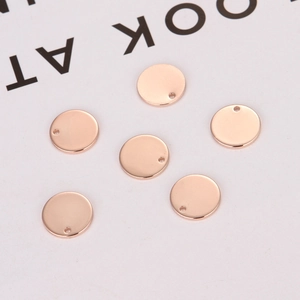 Polished rose gold round metal pendant tags with pre-drilled holes for DIY jewelry