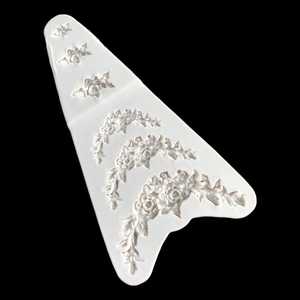 Moule en silicone avec guirlande de fleurs et motifs de roses pour fondant et argile