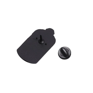 Back view of cute mushroom bottle alloy brooch with butterfly pin and black rubber clutch