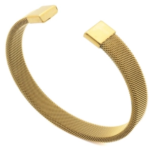 Fashionable 10mm golden mesh wire stainless steel open bangle with smooth square end caps