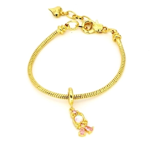 Elegant gold snake chain bracelet featuring a fairy princess opal and pink zircon pendant