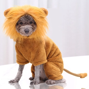 Detailed plush texture of golden lion pet costume with realistic faux fur mane and tail