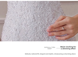 Detail of white wedding dress featuring intricate lace embroidery and sequin embellishments