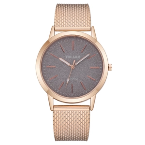 YOLAKO women's starry sky dial quartz watch with rose gold milanese mesh strap
