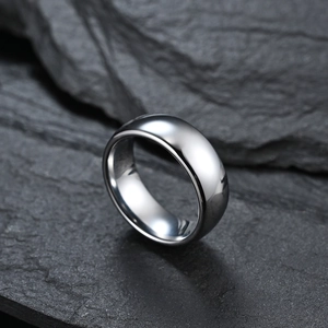 Polished silver tungsten steel ring with a smooth dome finish for men and women