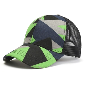 Camouflage-Mesh-Baseballkappe für Damen und Herren mit geometrischem Muster in Grün
