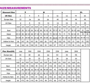 Detailed bridal size chart with US, EU, and UK measurements for wedding gowns