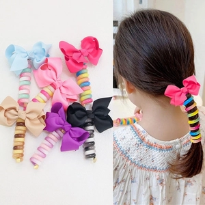 Kids Spiral Hair Ties Large Bow Telephone Wire Hair Rings Elastic Headbands Sweet Style For Girls