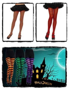 Collage de bas rayés d'Halloween en orange, rouge, vert et violet pour costumes de fête