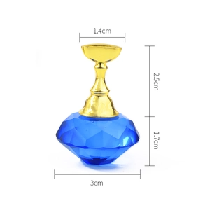 Blue faceted crystal nail art display stand with golden magnetic holder and dimensions