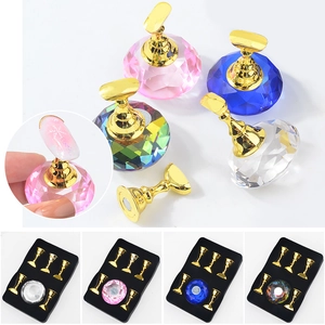 Magnetic Nail Art Practice Stand With Faux Crystal Base And Alloy Tip Holders For Manicure Training Display