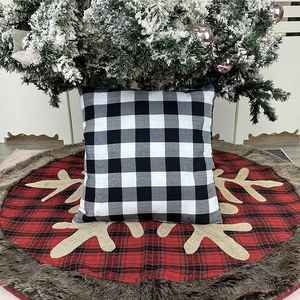 Plaid Christmas decorative pillow case on festive reindeer tree skirt for home decor