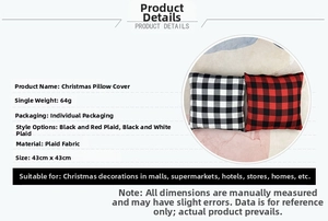 Detail view of red and black buffalo plaid Christmas pillow covers size 43x43 cm